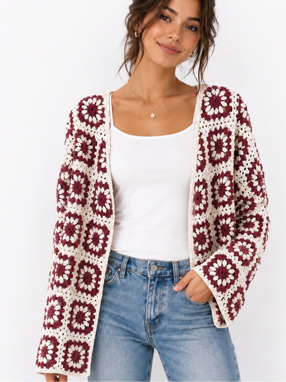 Mi Ami for Francesca’s Open Cardigan - Crochet Granny Square - Great - Preloved